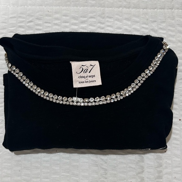 Cinq a Sept Black Paris New York Rhinestone Tee - Picture 3 of 6